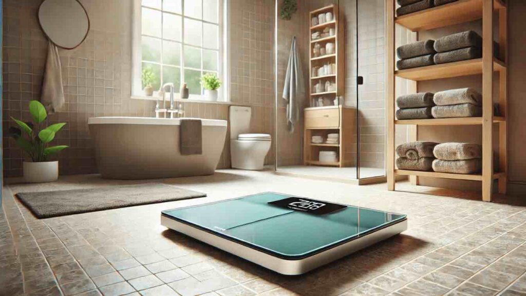 Älyvaaka modernissa kylpyhuoneessa luonnonvalossa